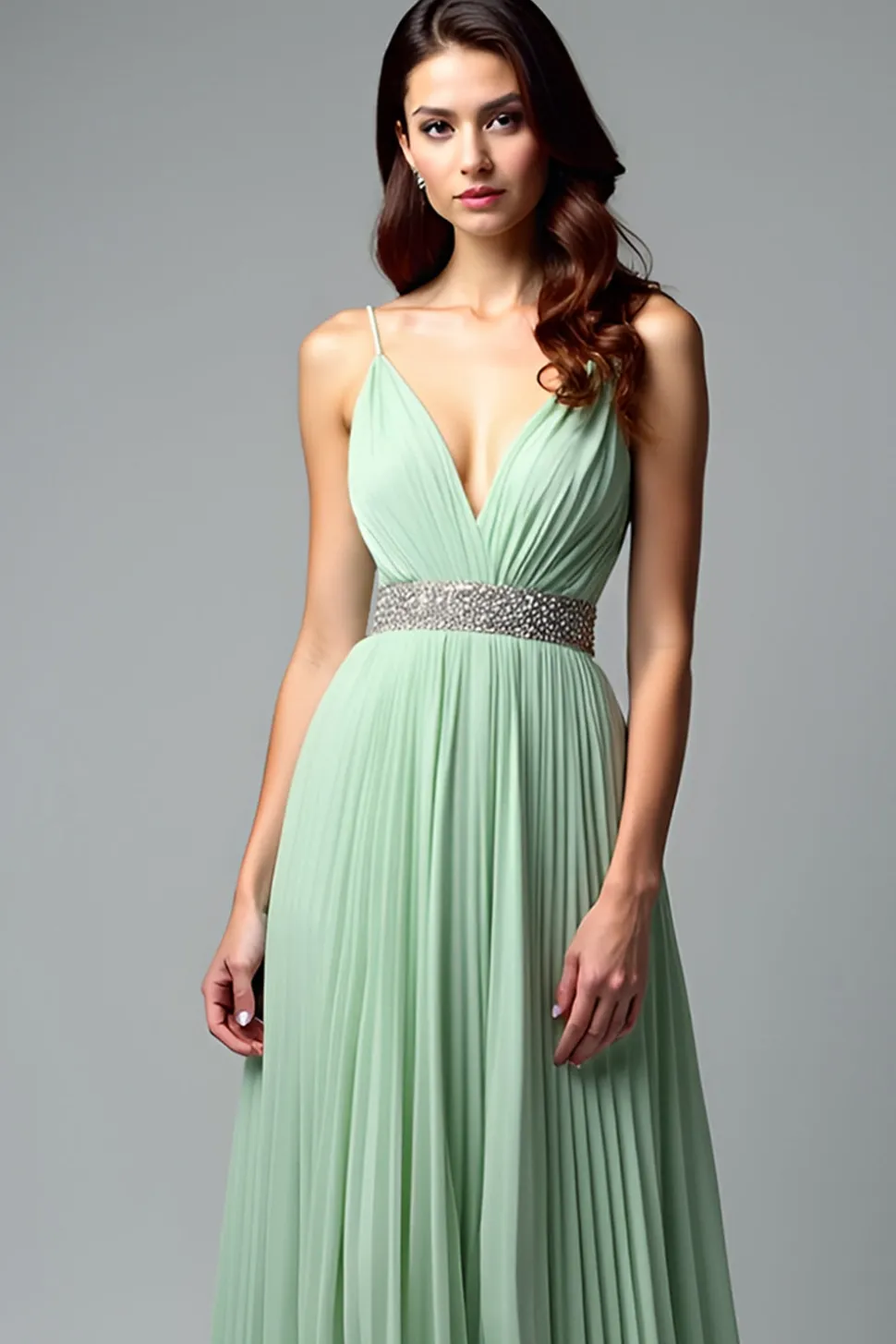 Verde Claro Ruched Uma Linha Esparguete Alças Vestido Madrinha