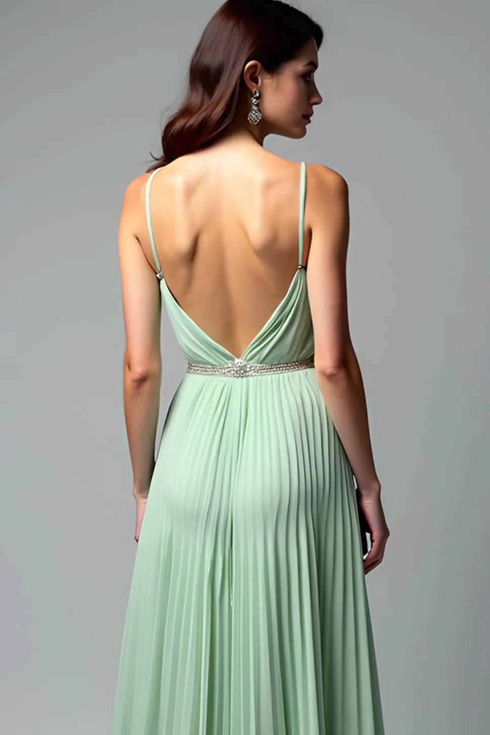 Verde Claro Ruched Uma Linha Esparguete Alças Vestido Madrinha