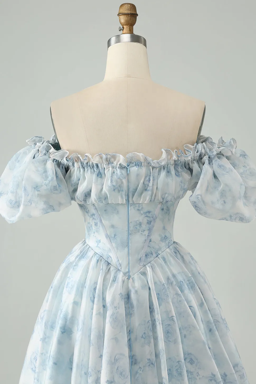Verde claro Uma linha de pescoço quadrado babado floral vestido curto de volta para casa