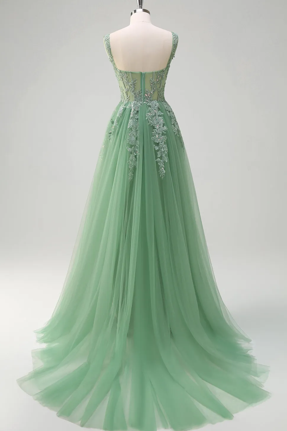 Verde De Baile/Princesa Tulle Longos Vestido De Baile com Apliques