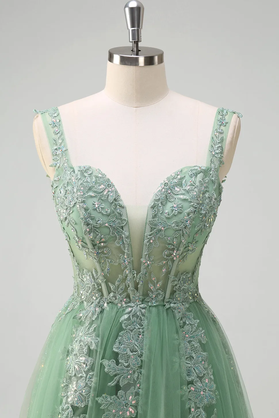 Verde De Baile/Princesa Tulle Longos Vestido De Baile com Apliques