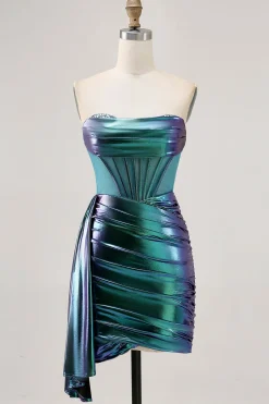 Verde Direto Espartilho Ruched Bodycon Mini Vestido Cocktail