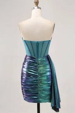 Verde Direto Espartilho Ruched Bodycon Mini Vestido Cocktail