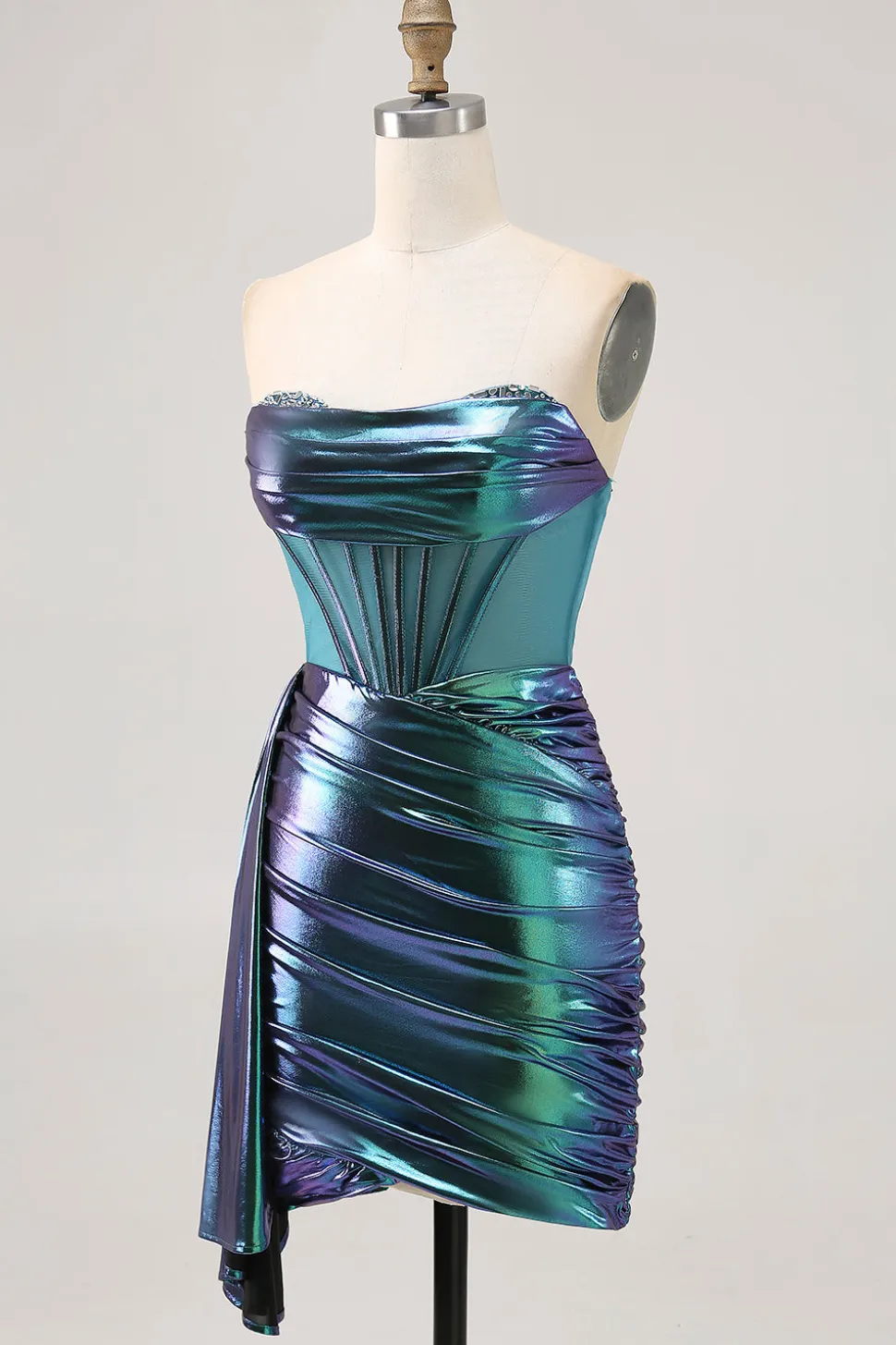 Verde Direto Espartilho Ruched Bodycon Mini Vestido Cocktail
