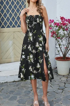Verde Direto Linha-A Midi Vestido de Verão com Fenda