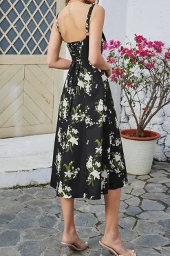 Verde Direto Linha-A Midi Vestido de Verão com Fenda