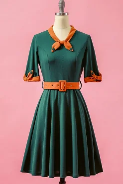 Verde dos retalhos V Neck balanço vestido de festa