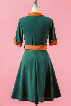 Verde dos retalhos V Neck balanço vestido de festa
