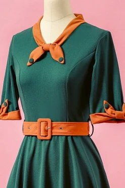 Verde dos retalhos V Neck balanço vestido de festa