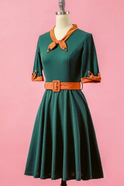 Verde dos retalhos V Neck balanço vestido de festa