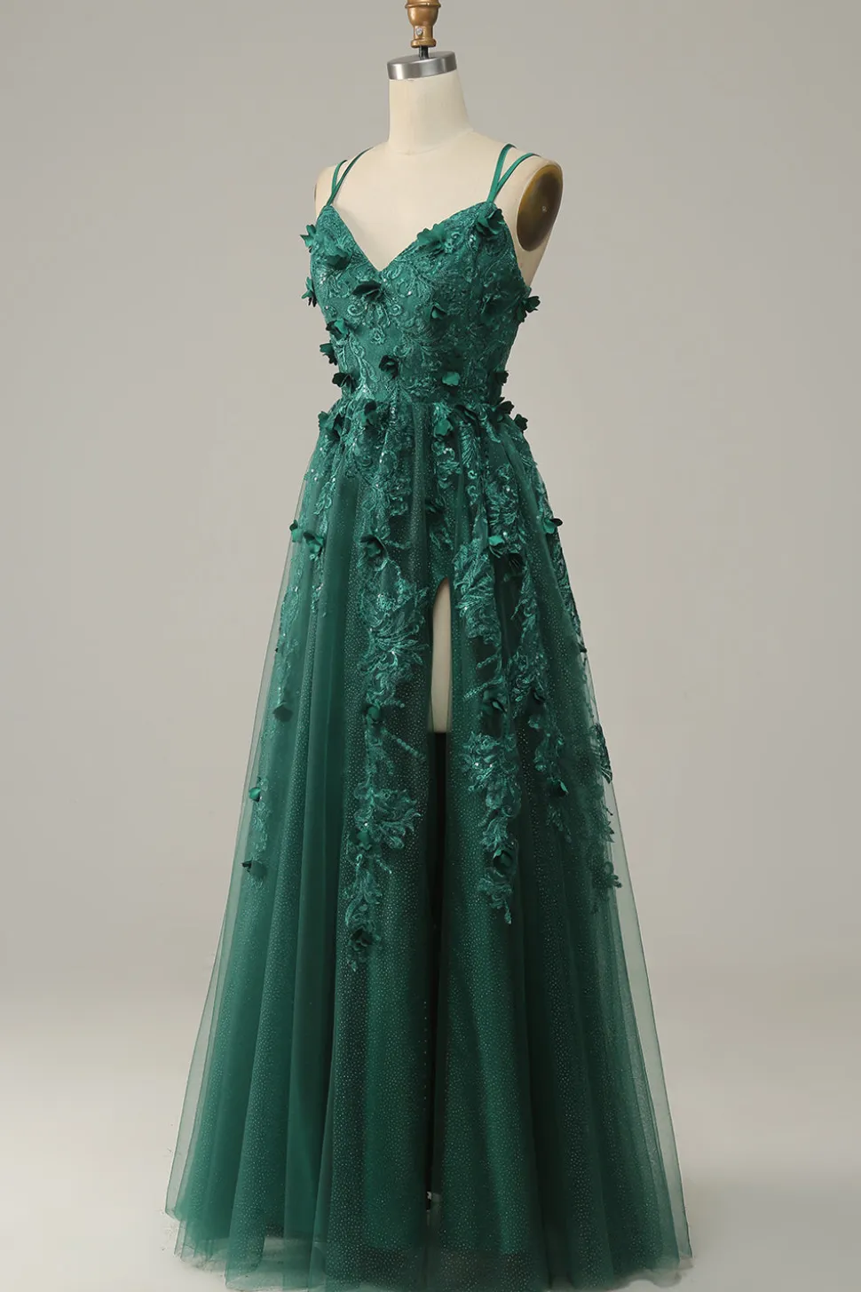 Verde Escuro A Line Tule Vestido de Festa