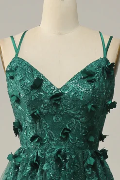 Verde Escuro A Line Tule Vestido de Festa