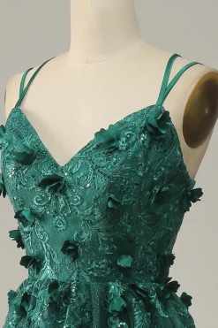 Verde Escuro A Line Tule Vestido de Festa