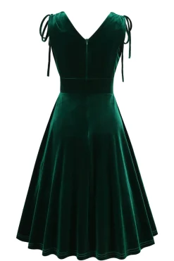 Verde escuro A Linha V Pescoço Vestido Vintage Curto