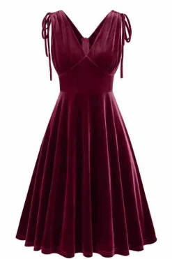 Verde escuro A Linha V Pescoço Vestido Vintage Curto