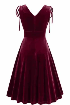 Verde escuro A Linha V Pescoço Vestido Vintage Curto