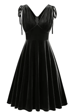 Verde escuro A Linha V Pescoço Vestido Vintage Curto