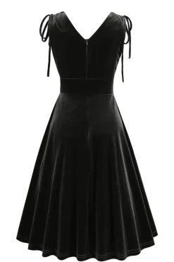 Verde escuro A Linha V Pescoço Vestido Vintage Curto