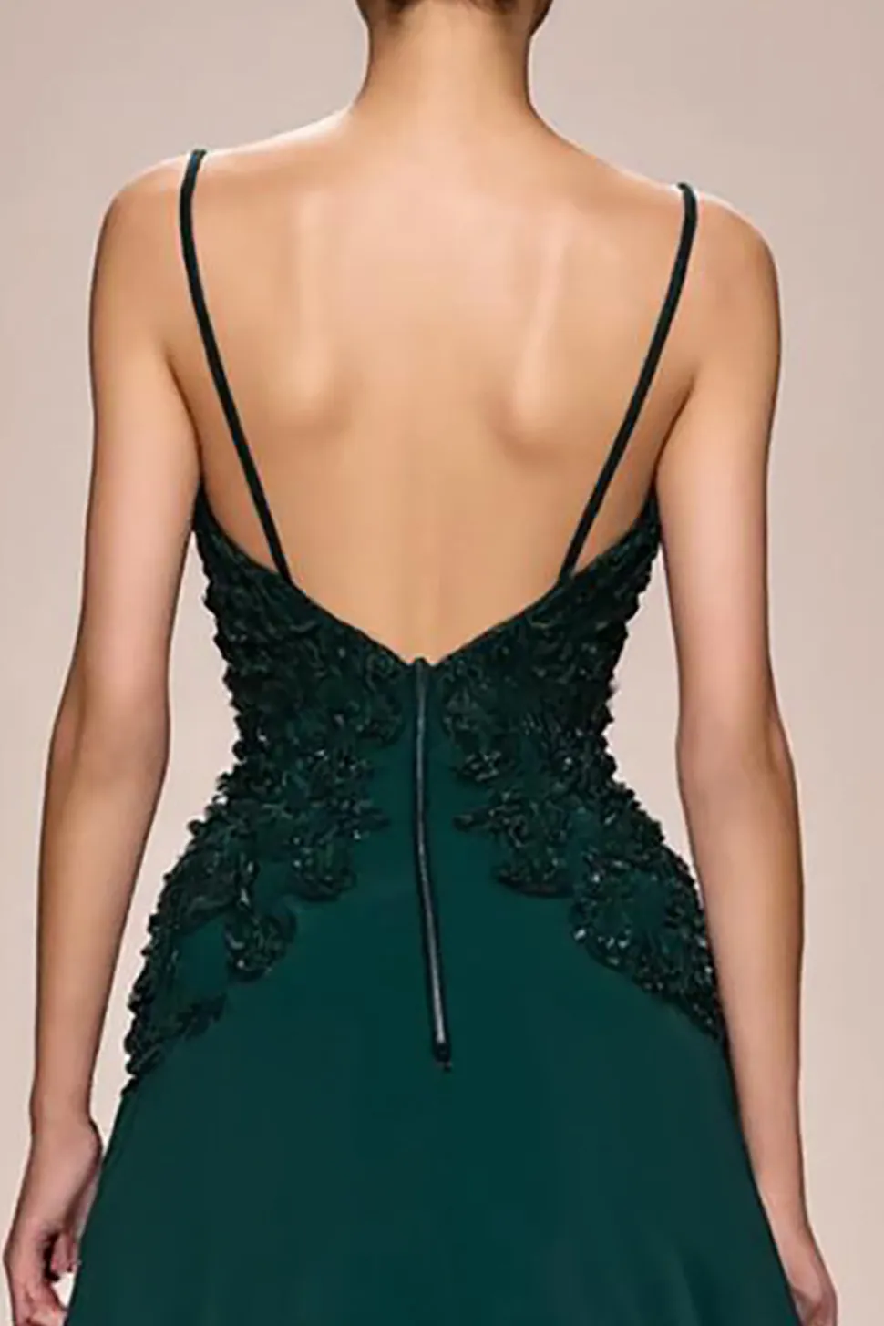 Verde escuro A-Line cetim Ruched longo vestido de noite com apliques