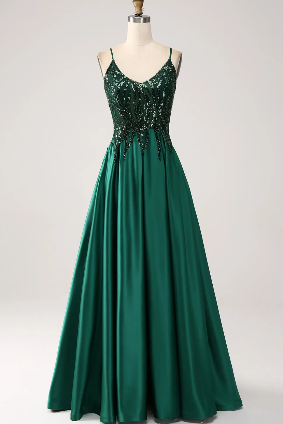 Verde Escuro A-Line Espaghetti Correias Vestido Longo Baile de Formatura