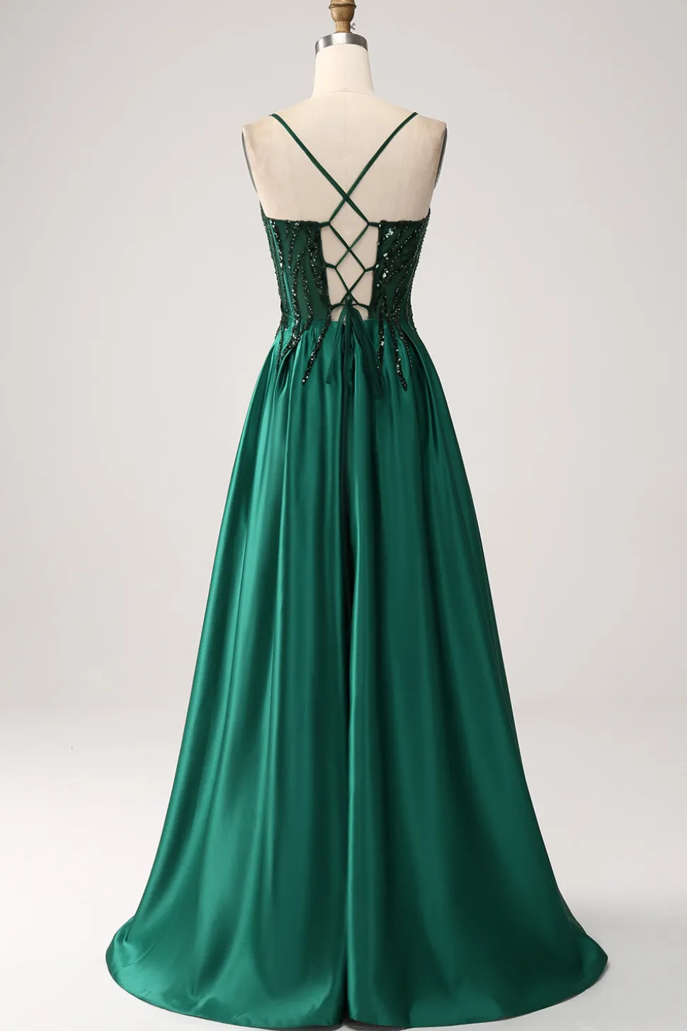 Verde Escuro A-Line Espaghetti Correias Vestido Longo Baile de Formatura