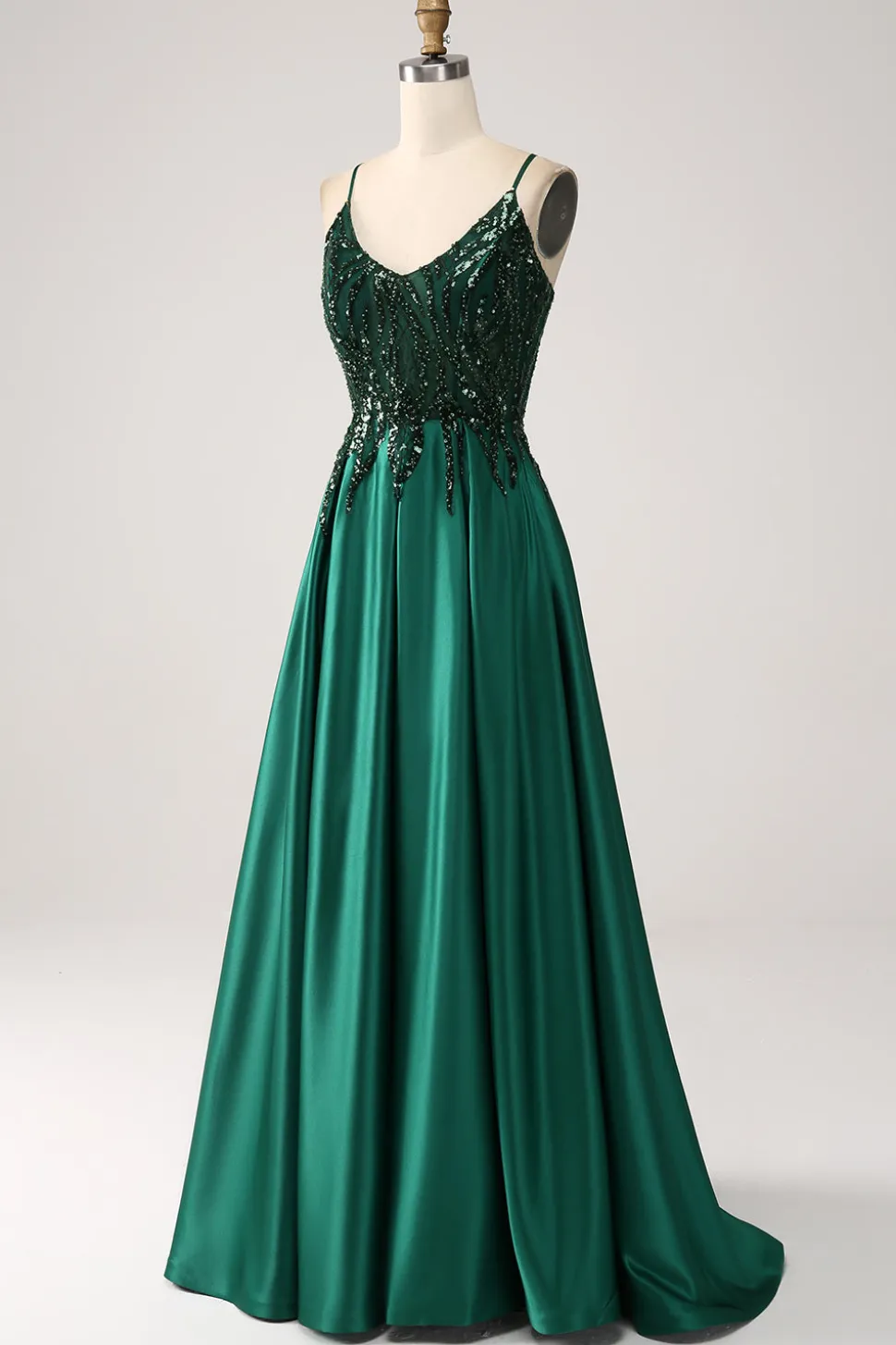 Verde Escuro A-Line Espaghetti Correias Vestido Longo Baile de Formatura