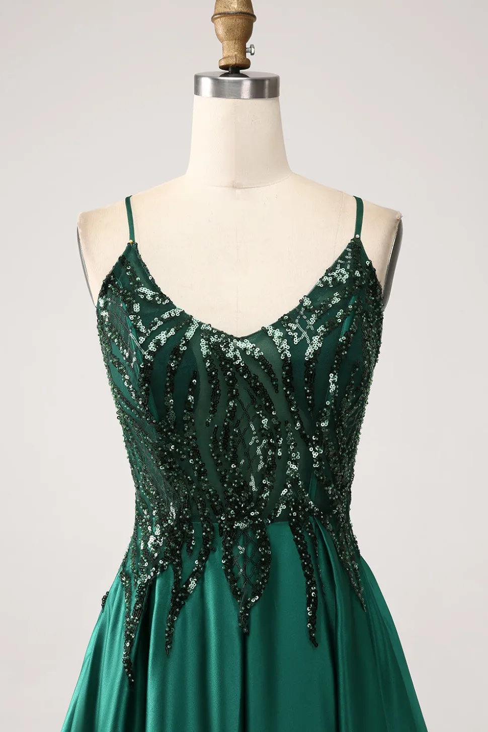 Verde Escuro A-Line Espaghetti Correias Vestido Longo Baile de Formatura