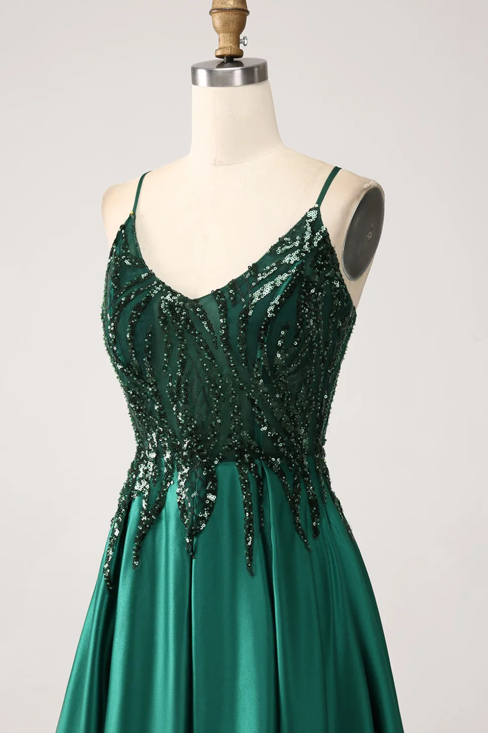 Verde Escuro A-Line Espaghetti Correias Vestido Longo Baile de Formatura
