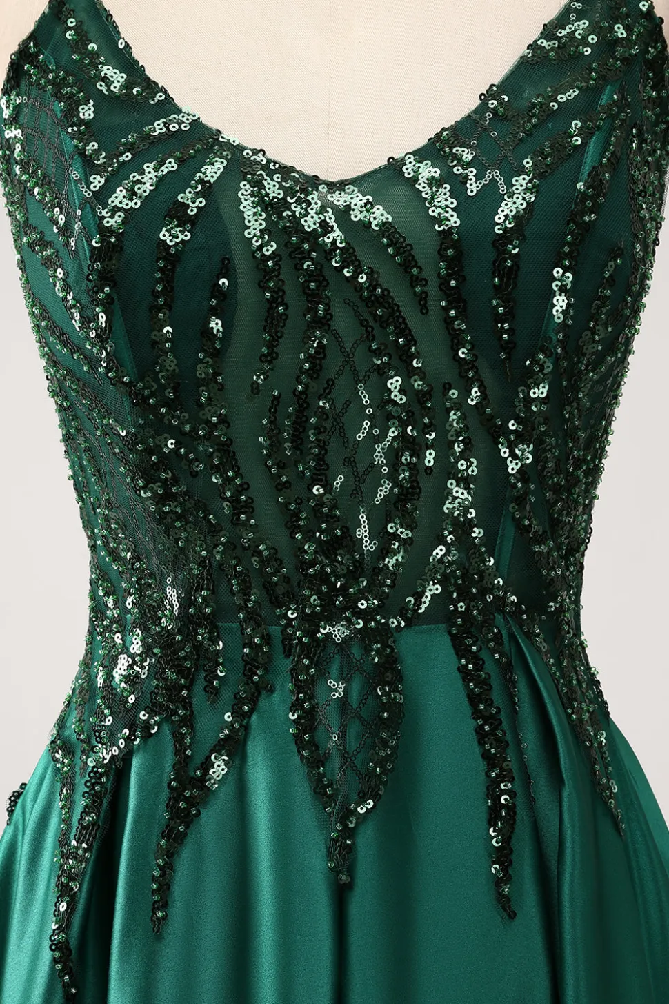 Verde Escuro A-Line Espaghetti Correias Vestido Longo Baile de Formatura