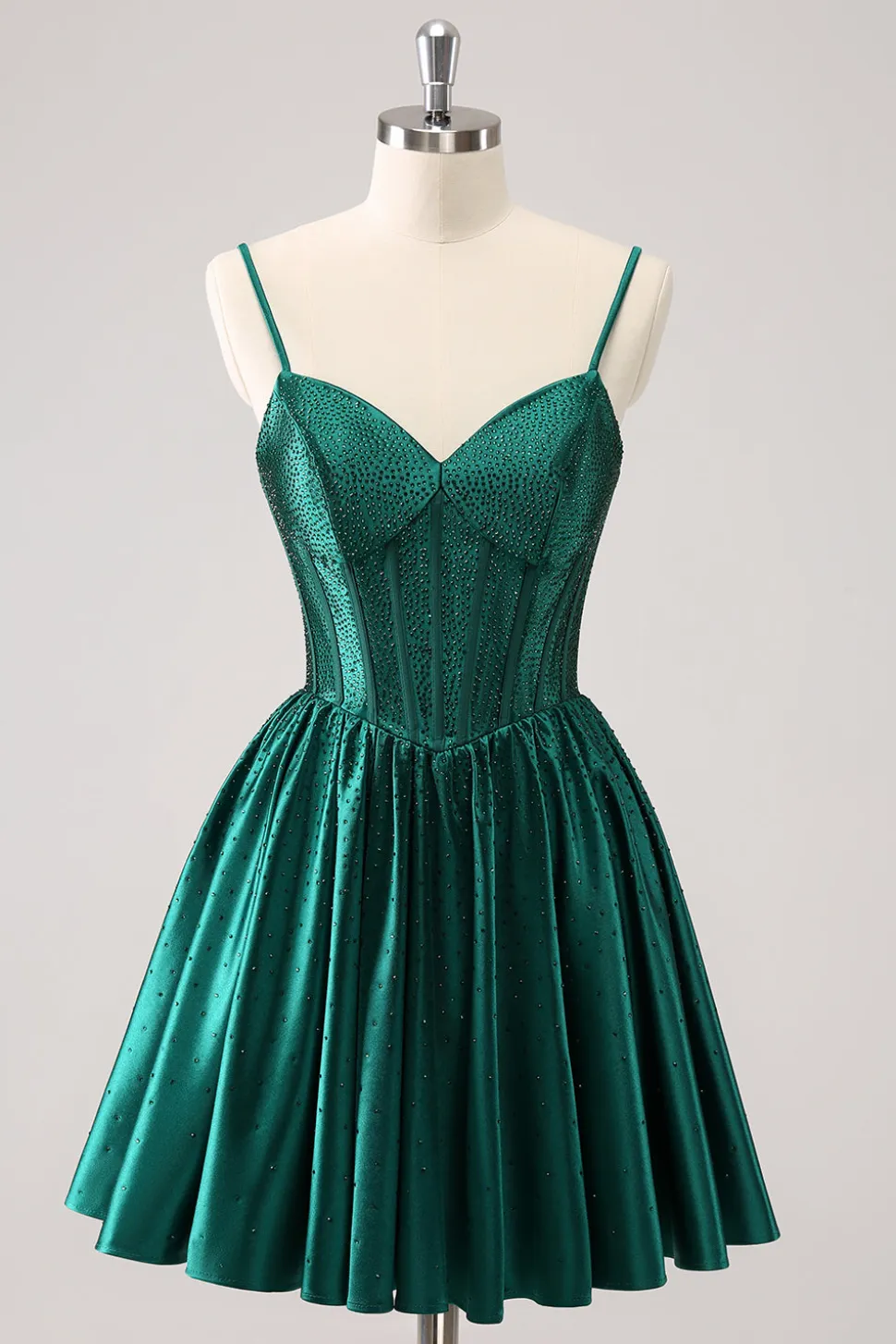 Verde escuro A-Line espaguete correias espartilho plissado homecoming vestido