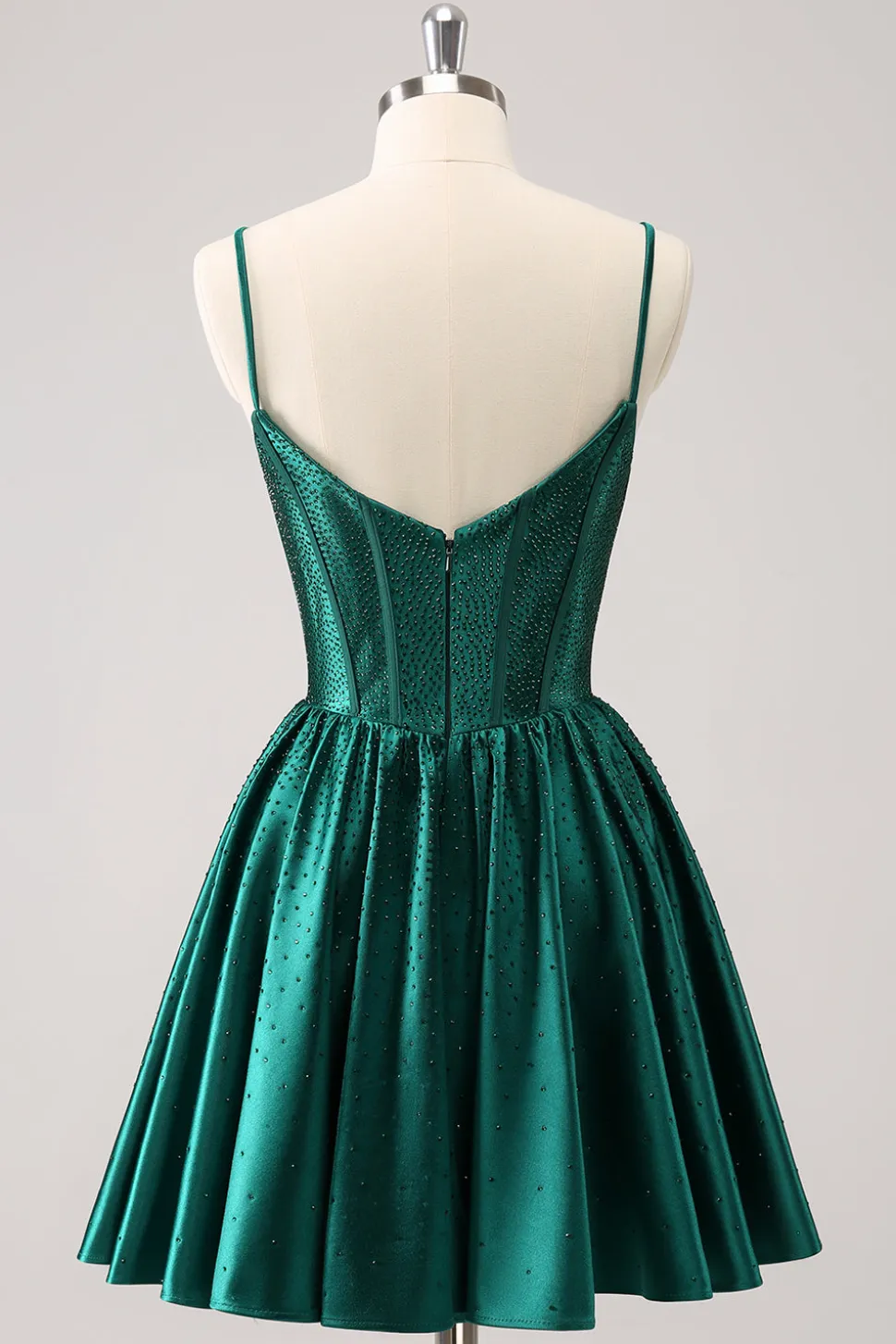Verde escuro A-Line espaguete correias espartilho plissado homecoming vestido