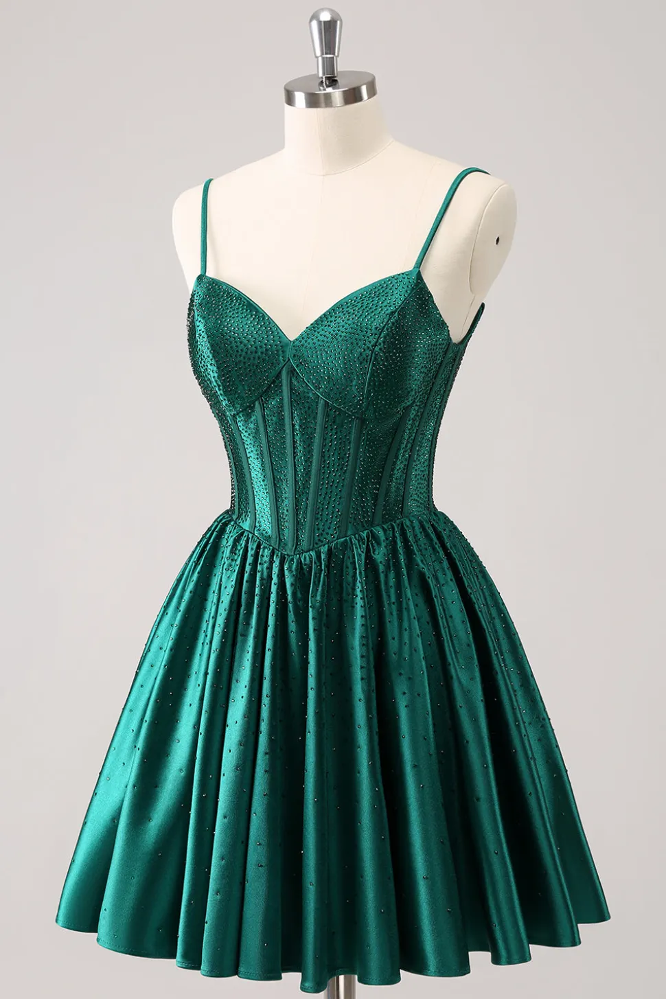 Verde escuro A-Line espaguete correias espartilho plissado homecoming vestido