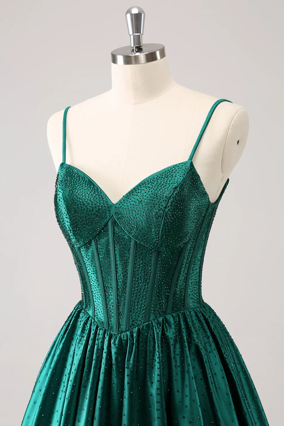 Verde escuro A-Line espaguete correias espartilho plissado homecoming vestido
