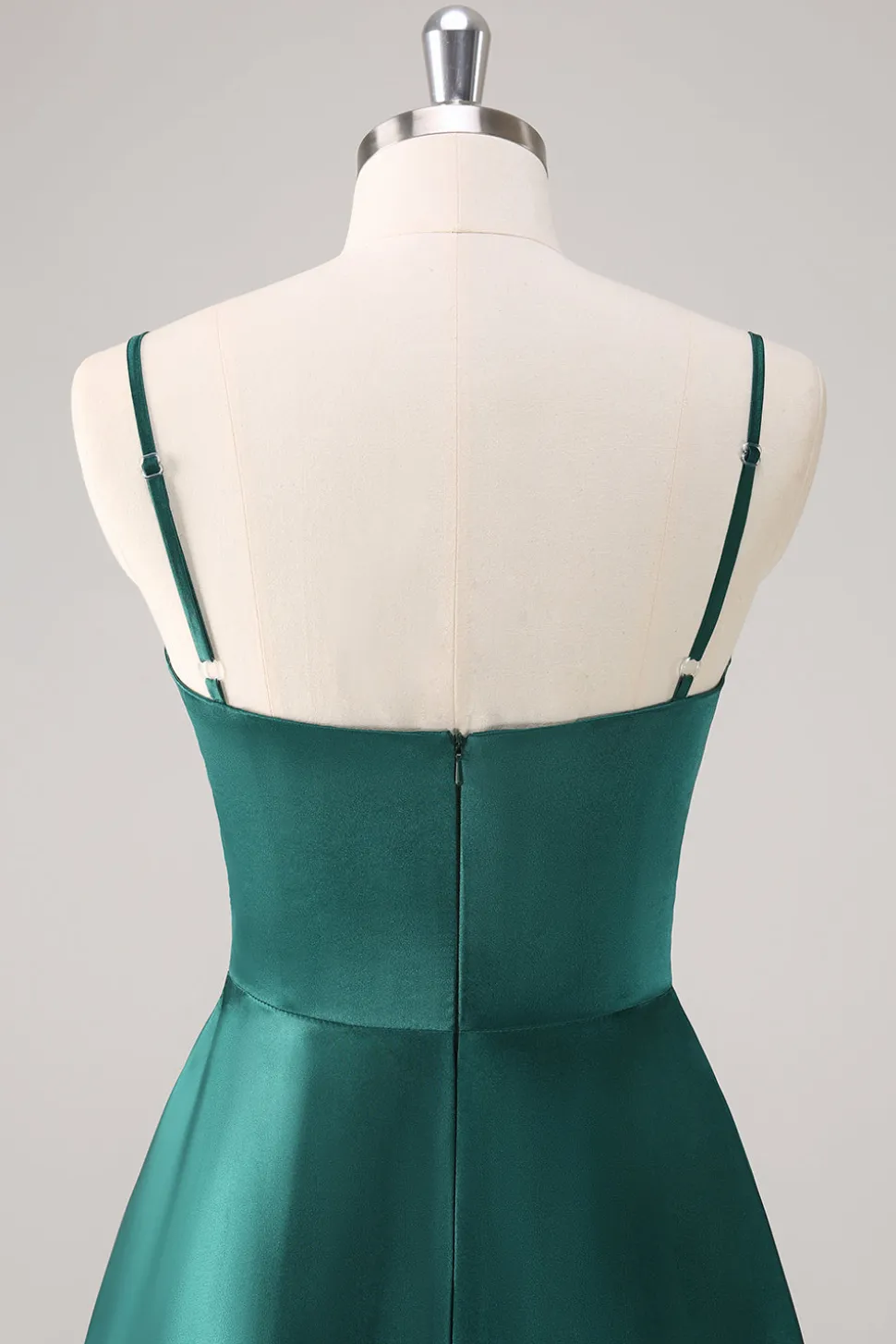 Verde Escuro A-Line Esparguete Correias Cetim Ruched Long Vestido de Dama de Honra