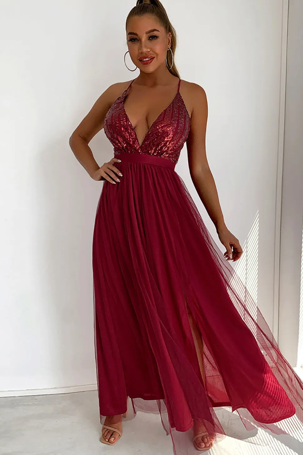 Verde Escuro A-Line Spaghetti Correias Vestido Longo Baile de Formatura com Fenda