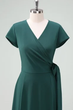 Verde escuro A-Line Vestido da Mãe da Noiva com mangas curtas