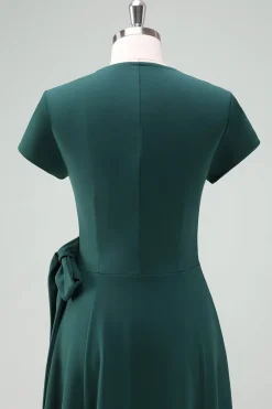 Verde escuro A-Line Vestido da Mãe da Noiva com mangas curtas