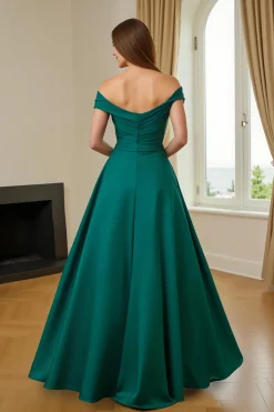 Verde Escuro A-Line V-Neck Ruched Long Mãe do Vestido da Noiva com Folhos