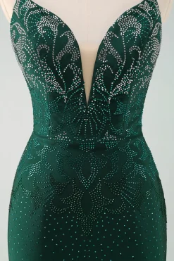 Verde escuro Bodycon Esparguete Correias Vestido Curto Homecoming com Missangas