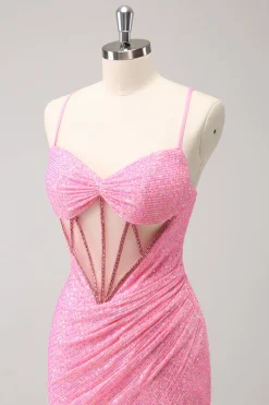 Verde escuro Bodycon Esparguete Correias Espartilho Vestido Curto Homecoming com Sequins