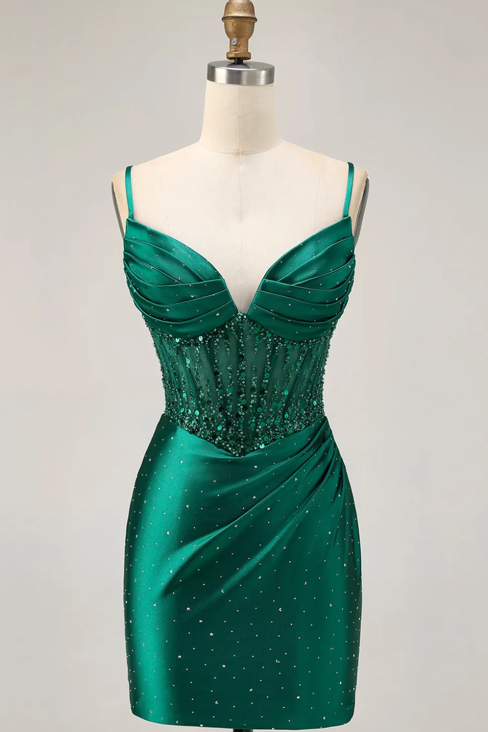 Verde escuro bodycon espartilho sequins cetim homecoming vestido
