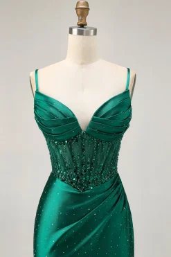 Verde escuro bodycon espartilho sequins cetim homecoming vestido
