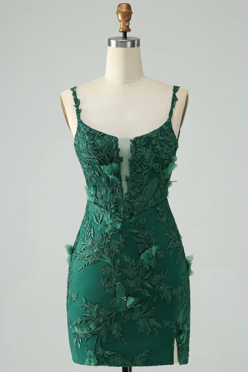 Verde escuro Bodycon Esparguete Correias Vestido Curto Homecoming com Apliques