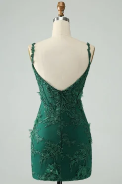 Verde escuro Bodycon Esparguete Correias Vestido Curto Homecoming com Apliques