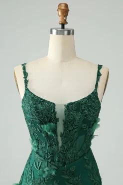 Verde escuro Bodycon Esparguete Correias Vestido Curto Homecoming com Apliques