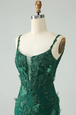 Verde escuro Bodycon Esparguete Correias Vestido Curto Homecoming com Apliques