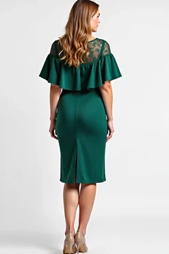 Verde Escuro Bodycon Pescoço de Barco Midi Vestido Mae Noiva
