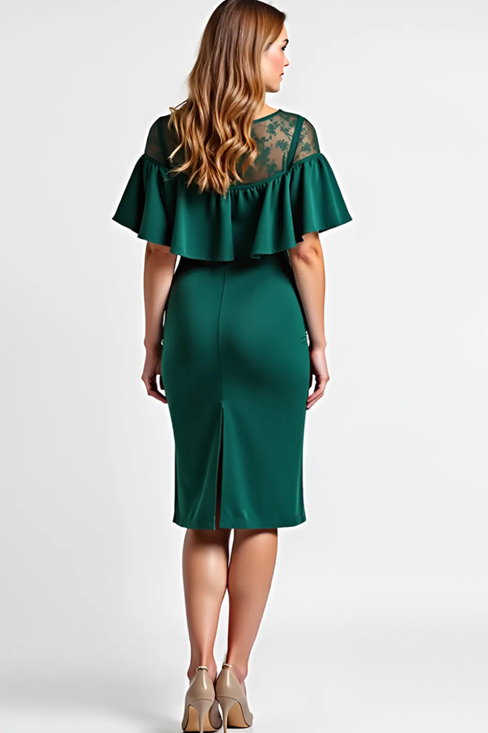 Verde Escuro Bodycon Pescoço de Barco Midi Vestido Mae Noiva