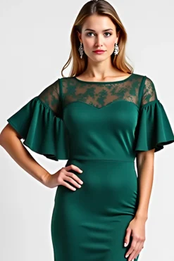 Verde Escuro Bodycon Pescoço de Barco Midi Vestido Mae Noiva