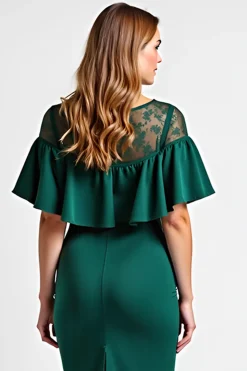 Verde Escuro Bodycon Pescoço de Barco Midi Vestido Mae Noiva